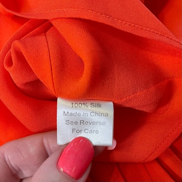 Parker Orange Silk Flowy Dress with Asymmetrical Hem Medium - Picture 8 of 10
